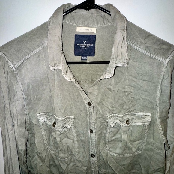 American Eagle Outfitters Olive Button Down Shirt - Picture 2 of 7